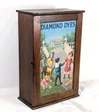 Vintage Diamond Dyes Oak & Tin Country Store Advertising Cabinet 