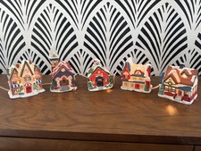  MERVYN’S Lighted Christmas Village Buildings Set of 5 Vintage Ceramic Houses picture