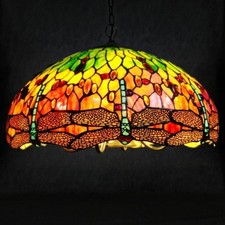 Vintage DRAGONFLY TIFFANY STYLE Stained Glass Chandelier Swag Lamp 5 Lights 22