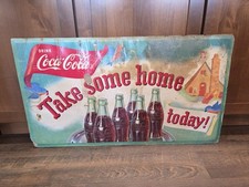 Vintage 1951 Coca-Cola Cardboard Sign 20x36 Original Take Some Home Today Litho picture