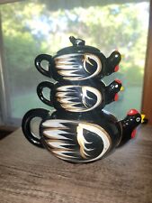 VTG Royal Sealy Redware Stacking Chickens Handpainted Teapot Sugar Creamer NEW picture