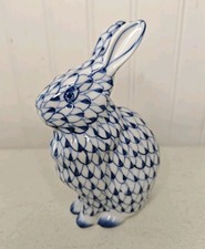 Vintage Andrea Sadek Blue Fishnet Bunny Rabbit Figure Figurine Hand Painted 5.5” picture