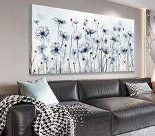 VEAEE Framed Flowers Canvas Wall Art - Indigo 24