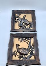 Vintage Dart 3D Framed Birds Wall Plaque Art Pictures Gold Brown B 4660 Set Of 2 picture