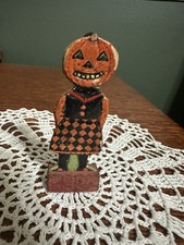 Vtg. Antique Halloween German Skittle Game Piece Pumpkin Head Girl 1920's picture
