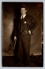 RPPC Postcard Policeman / Federal Postal Inspector c. 1922 Badge & Gun Rare Id'd picture