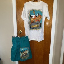 Nwot Vintage 90s Flintstones 2 Piece Set Aop Cartoon Promo 90s Rap Street picture