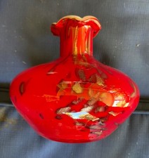 Beautiful Vintage Handblown Vase Red With Gold Flecks And Milky White Inside picture