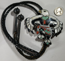 Vintage Zuni Eagle Dancer Multi-Stone Inlay Sterling Bolo 1965-75 Dixon Shebola picture