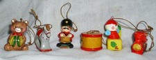 VTG LOT 6 ENESCO CERAMIC TOY CHRISTMAS ORNAMENTS DECORATIONS TRAIN ROCKING HORSE picture