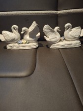 vintage pair of porcelain china swan figurines featuring gold trim picture