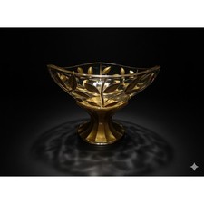 Vintage Venezia Italian Gilded Gold Leaf Crystal Compote Pedestal Bowl Rare picture