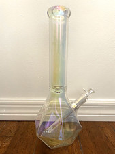 14” Iridescent Glass Water Hookah Geometric Diamond 14mm picture