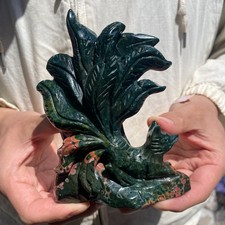 0.9lb natural ocean jasper, hand-carved mineral specimen of the nine-tailed fox picture
