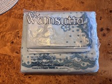 New Vintage Wamsutta Ultracale Blue Floral Embroidered Scallop Edge Twin Sheets picture