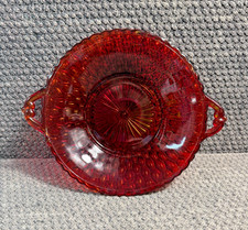 Indiana Glass Ruby Red Flashed Honeycomb 2-Handled Pressed Glass Bowl/Dish picture