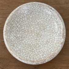 Antique Thick Chunky White Ironstone Butter Pat Stained Crazed Butterpat 3” picture