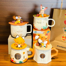 Starbucks Autumn Forest Animal Ceramic Mug, Squirrel Rabbit Fox, Collectible Cup picture