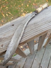 Vintage Nepal Hand Chiseled Spine Kukri Knife Carved Natural Bone Handle 15.5
