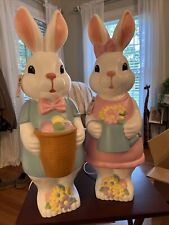 New Cracker Barrel Easter Spring 2024 Girl & Boy Bunny Light Up Blow Mold Set picture