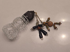 MINIATURE VINTAGE CLEAR HOBNAIL SCENT BOTTLE w WOOD BEAD PEOPLE DANGLES #2054 picture