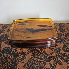 Vtg 1960s Mid Century Modern Lucite Snack Trays Amber Tortoise Shell Set of 8 picture