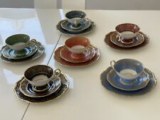 Antique Vintage Weimar DORA Colorful Footed 6 Tea/Coffee Cup/Saucer/Plate TRIOS picture