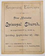 1891 First Methodist Episcopal Church Maquoketa, Iowa Service Handout picture