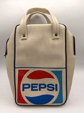 Vintage 70s Pepsi Textured Vinyl Cooler Bag Insulated Tote Handbag Beige picture