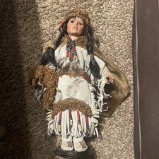 Cathay Collection Native American Indian Porcelain Doll 18 inch On Stand picture