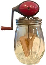 Antique Dazey No 4 Butter Churn Red Football Top Glass Churn W/lid picture