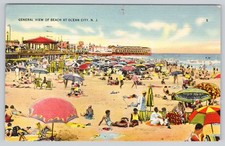 Ocean City NJ Postcard General View Beach New Jersey Vintage Linen 1939 Posted picture