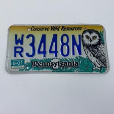 Vintage 2001 Pennsylvania Conserve Wild Resources Owl License Plate WR3448N picture
