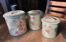 Daher Floral Nesting Tin Canister Set Made In Holland MCM Decor Raised Floral picture