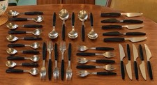 35 Piece Georg Jensen STRATA Black Flatware Set Denmark MCM 7 Pc. Place Setting picture
