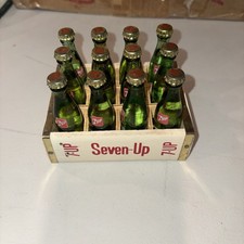 Vintage 7-Up Miniature Wood Crate with 12 3