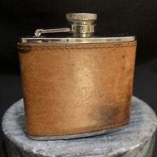 VTG Brown Leather AGED Flask Stainless Steel picture