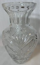 ABP Brilliant Cut LeadCrystal Glass Vase 8Pt Hobstars Starburst Fans Antique 12” picture