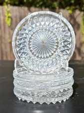 Vintage Clear Pressed Glass Coasters Set of 4 Starburst Diamond Point 4.25