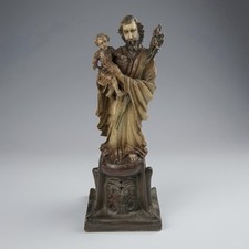 Massive 16.5” Peruvian Sillar Stone St. Anthony Statue Hand Carved Volcanic Rock picture