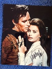 Film Actors CHARLTON HESTON / SOPHIA LOREN duo autographed color photo - El Cid picture
