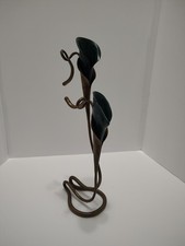 Vintage Jack Brubaker Brutalist Calla Lilies Bronze Candle Holder Sculpture picture