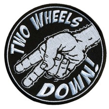 TWO WHEELS DOWN EMBROIDERED 4 INCH mc BIKER PATCH  picture