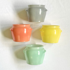 Vintage Walker's Honey Whip Glasbake Glass Jars Pots Coral, Yellow, Mint, Gray picture