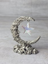 Vintage Sunglo-DeNicolo Pewter Celestial Themed Man In The Moon Crystal Star Orb picture