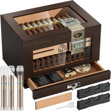 Cigar Humidor Cedar Wood Cigar Box with 2 Digital Hygrometer 2 Humidifiers Ced picture