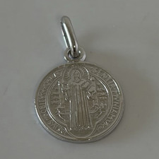 18k white goldSaint Benedict Round Medal Pendant Charm - Christianity picture