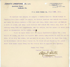 1911 Antique Letterhead Juniata Limestone Cove Forge PA Mining Railroad Signed picture
