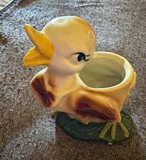 Vintage 1950s Ceramic Duckling Planter Small Hand Painted Glazed Shelf Sitter picture