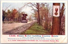 VINTAGE J I CASE STEAM ROLLER BUILDING COUNTRY ROADS ADVERTISING POSTCARD PX picture
